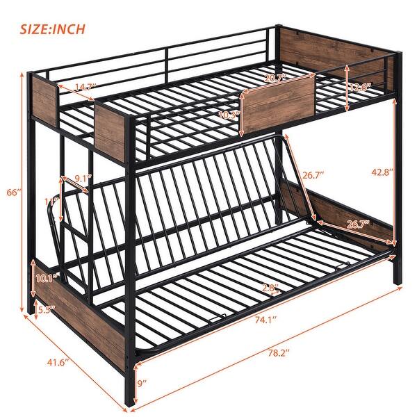 TwinoverFuton Metal Bunk Bed Functional Sofalike Daybed Frame with