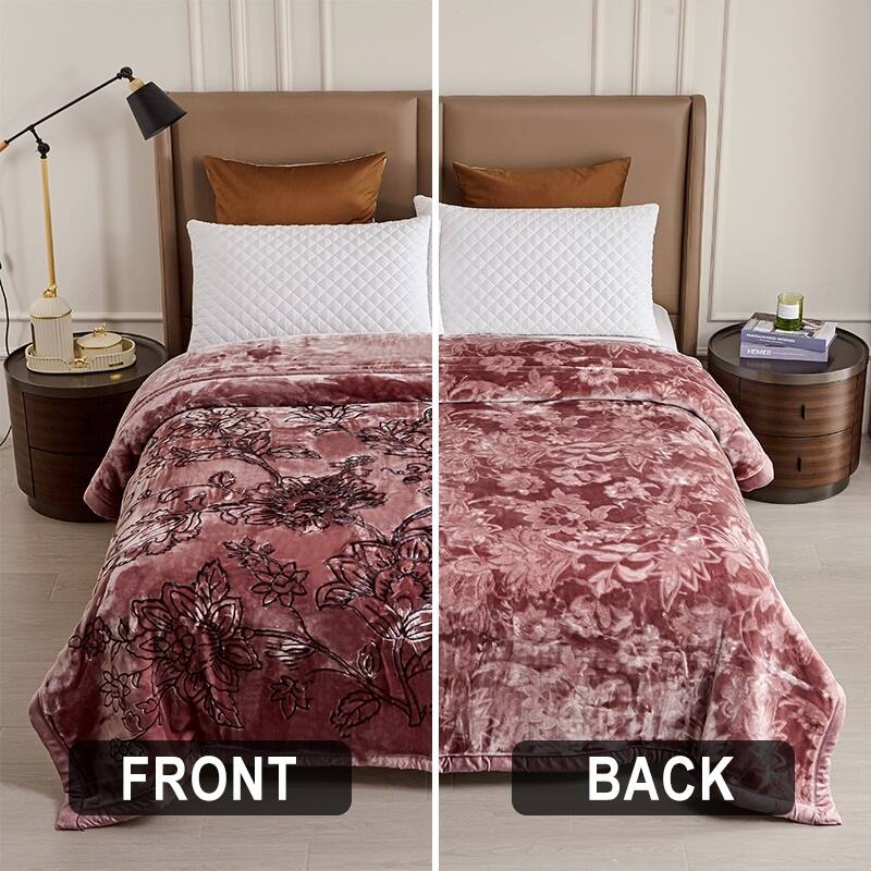 Luxury Heavy Thick Plush Blanket 2 Ply A&B Disign For Winter - King-85"x95" - Redwood Flower