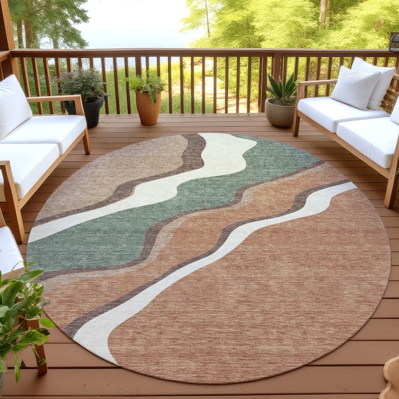 Machine Washable Indoor/ Outdoor Modern Valley Chantille Rug - Copper - 8' x 8'
