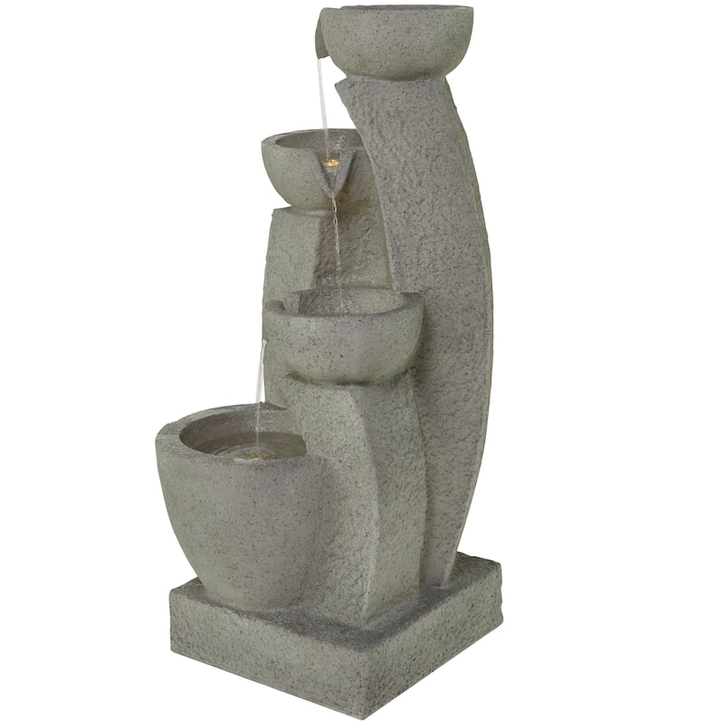 Gray Fiberglass 4 Tier Fountain with LED Light