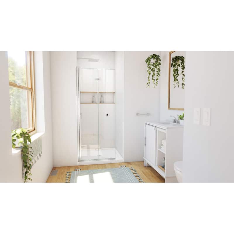 DreamLine Aqua-Q Fold 36 in. D x 36 in. W x 74 3/4 in. H Frameless Bi-Fold Shower Door in Brushed Nickel with White Base Kit