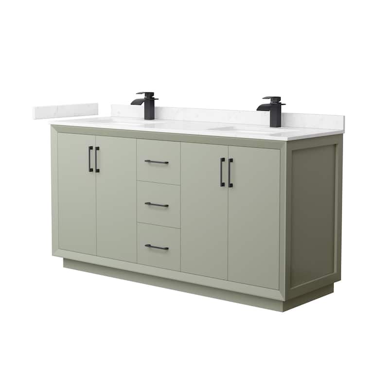 Wyndham Collection WCF414166D-VCA-UNSMXX Strada 66" Free Standing - Light Green / Carrara Cultured Marble Top / Matte - Painted