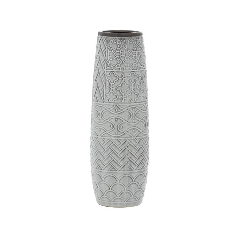 Ceramic Vase with Varying Patterns - Gray - Roche River Decor - 5"W, 16"H
