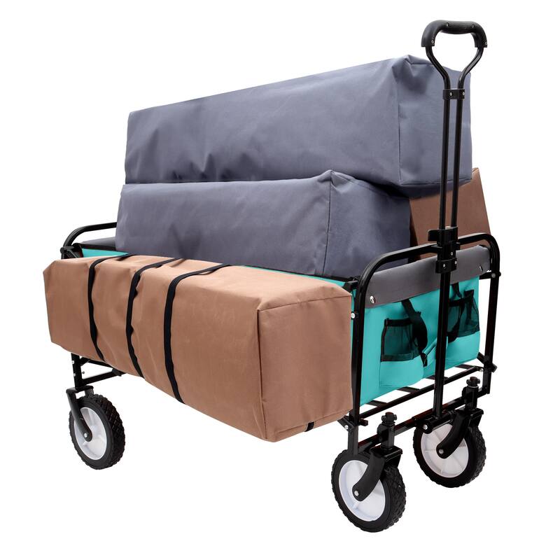 360lb Capacity Heavy-Duty Collapsible Wagon - with Storage Straps & 3-Piece Liner Bag Set