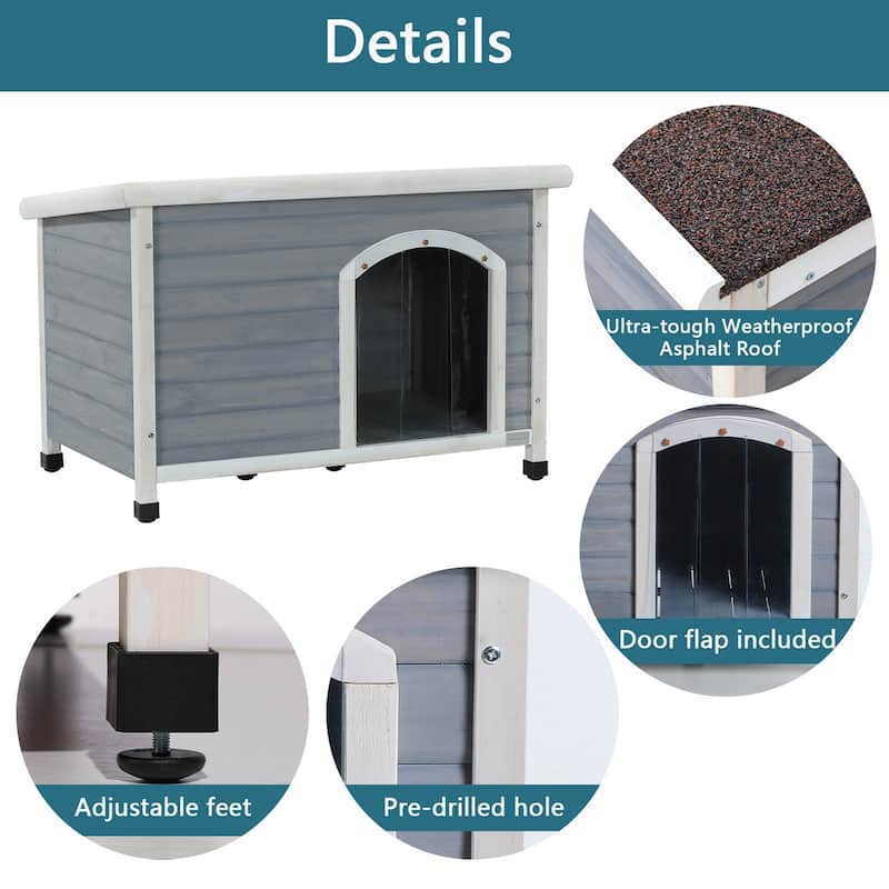 Outdoor Elevated Wooden Dog House with Weatherproof, Opening Roof, Adjustable Plastic Feet, Suitable for Medium and Large Dogs
