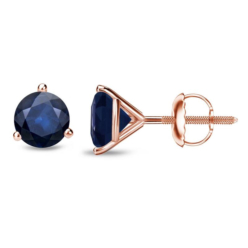 Auriya 14k Gold Round Sapphire Stud Earrings 3/4ctw Martini-set - Rose