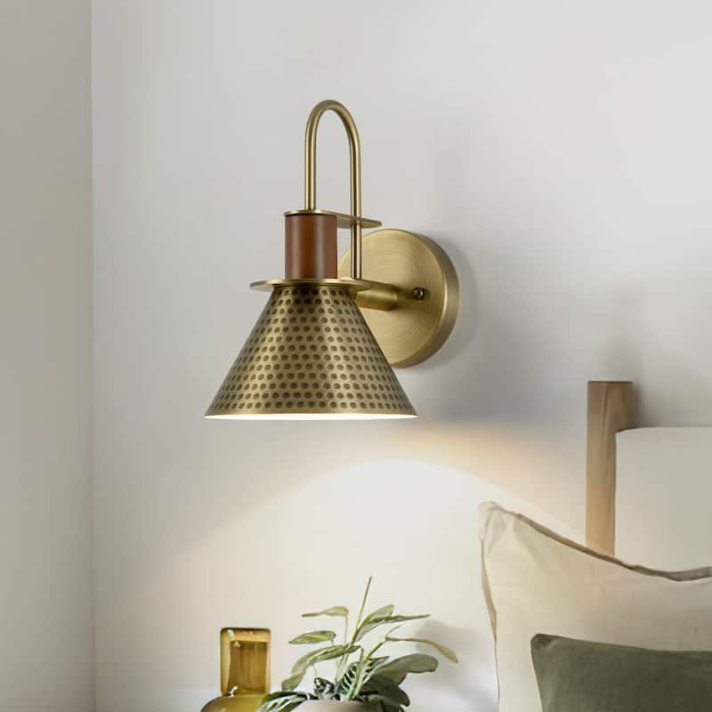 Modern 1-Light Bedroom Cone Metal Wall Sconce - Brass