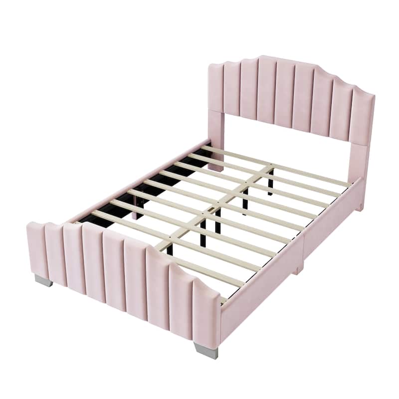 Vertical Tufted Wingback Bed Velvet Upholstered Platform Bed