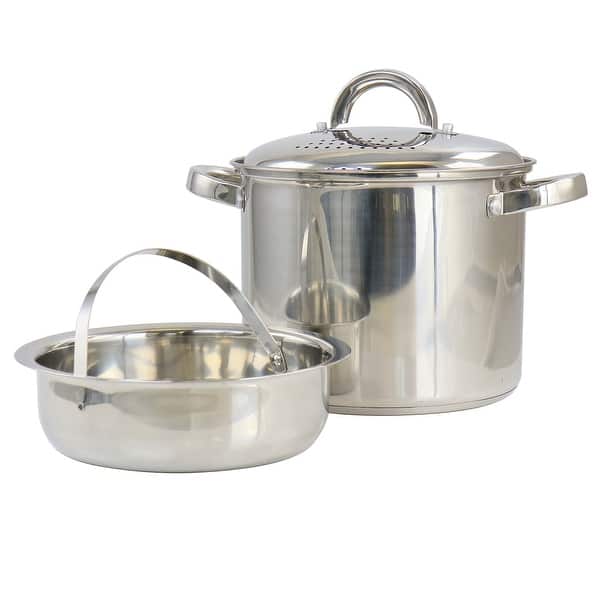 4 Pcs Stainless Steel Pasta Cooker Set - 8 qt Stock Pot with Steamer  Inserts