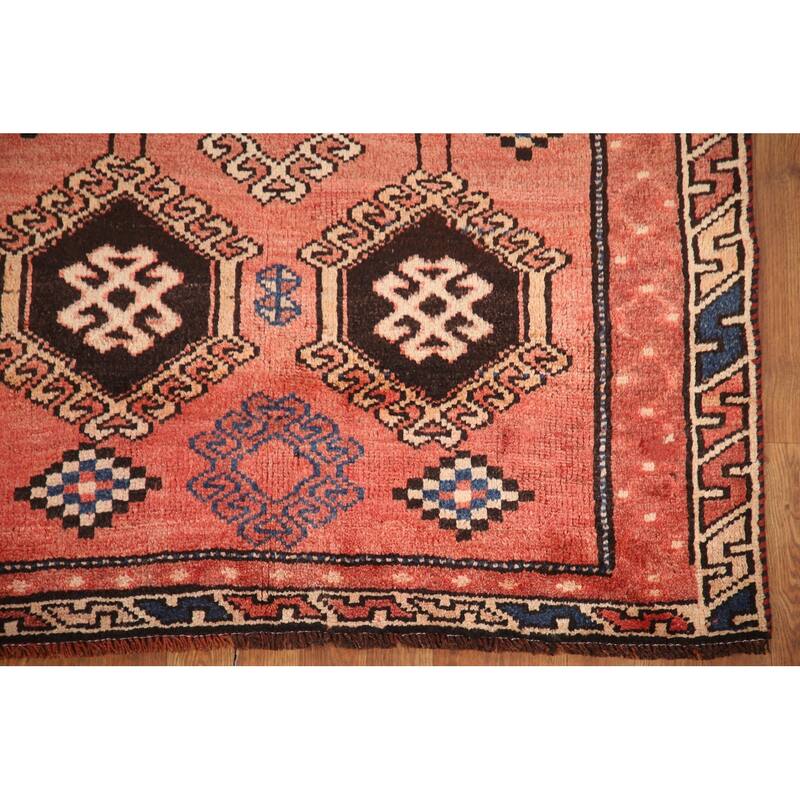Hand Knotted Oriental 100% Wool Carpet Traditional Geometric Red Qashqai Runner Rug - 8' 9'' X 4' 0''