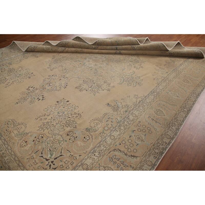 Brown Tabriz Persian Antique Area Rug Hand-knotted Wool Carpet - 9'6" x 12'9"