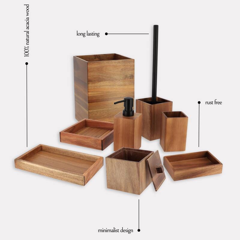 Acacia Wood Bathroom Accessory Set Collection