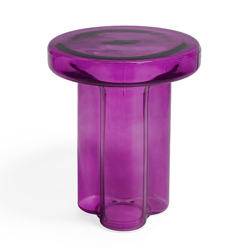 Modern Artistic Flower Glass Round Coffee Table Side Table