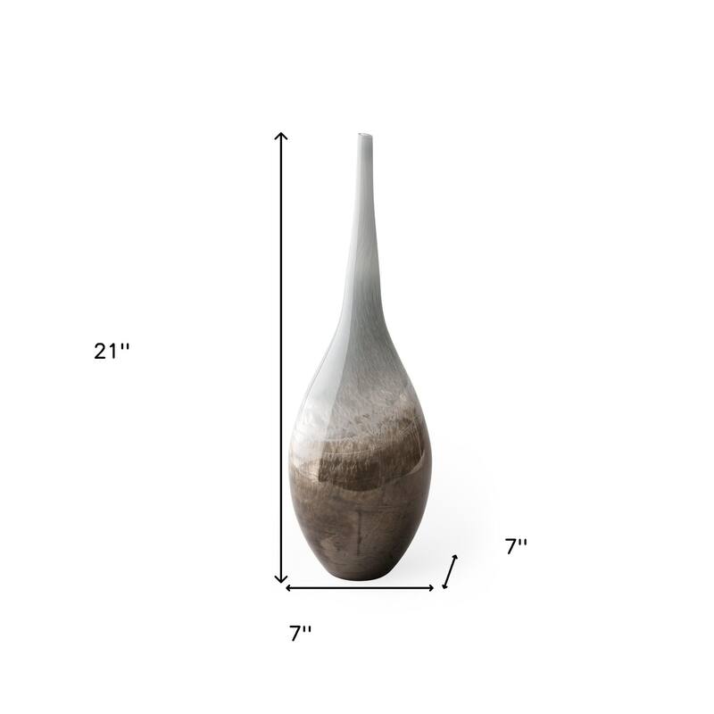 HomeRoots 17" Blue Gray and Taupe Handblown Spun Glass Vase