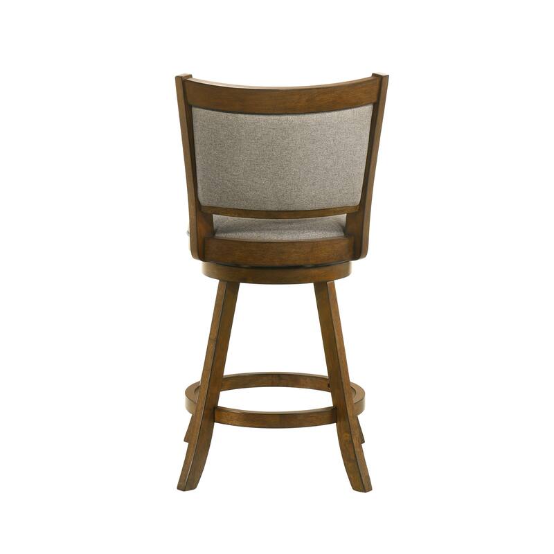 Aiden Modern Farmhouse Swivel Wood Counter Height Kitchen Bar Stool in Sepia Brown Finish with Fabric Upholstered Seat