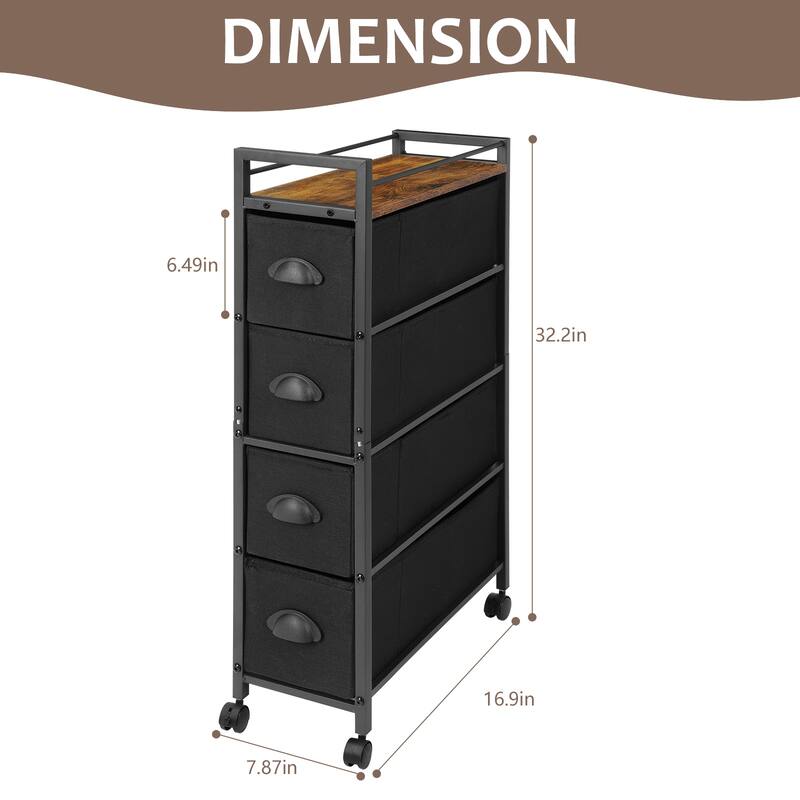 4 Drawers Narrow Dresser, Fabric Storage Cabinet, Vertical Standing Storage Chest