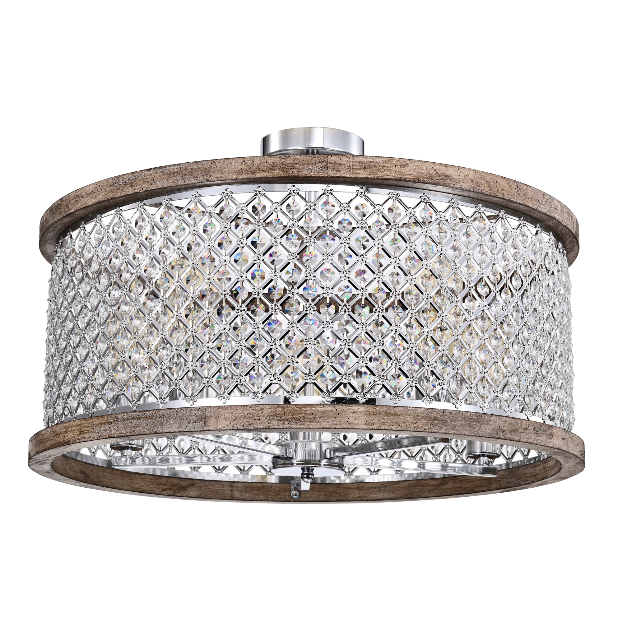 Pomine 24 Inch Modern Crystal Shade Semi Flush Mount 5-Light