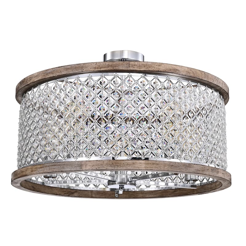 Pomine 24 Inch Modern Crystal Shade Semi Flush Mount 5-Light