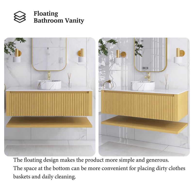 48" Wall-Mounted Bathroom Vanity with Ceramic Sink - 47.64'' x 18.9'' x 20.2''