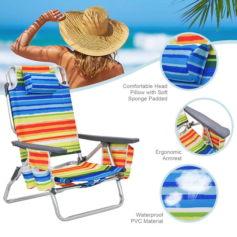 2-Pack Folding Backpack Beach Chair 5-Position Outdoor Reclining - See Details