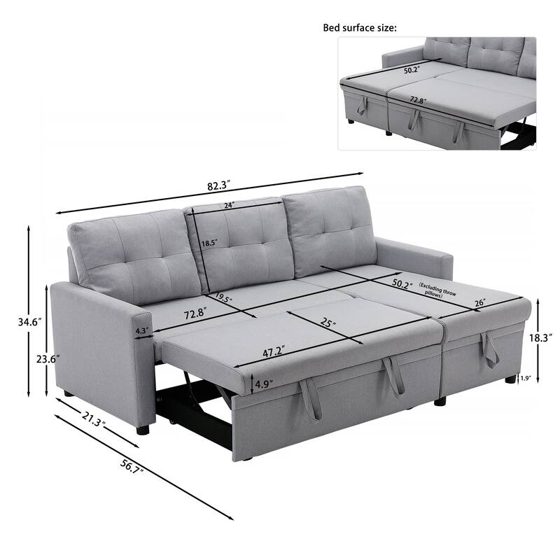 Modern Pull Out Sectional Sofa Bed Couch with Storage Chaise for Living Room