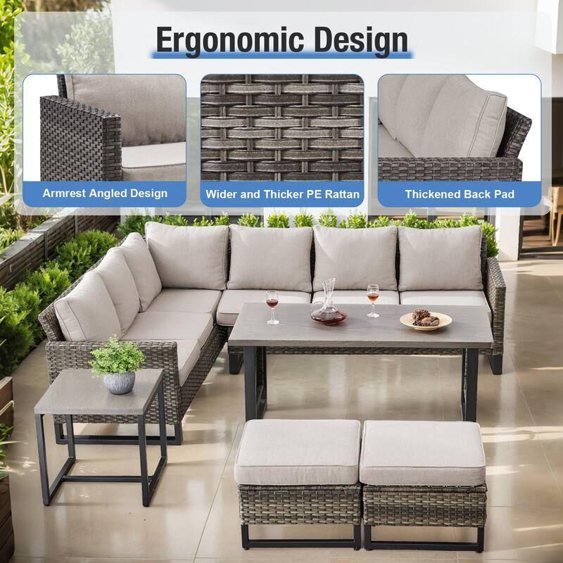 Gymojoy 5-Piece Outdoor Wicker Furniture Set, L-Shaped Sectional Sofa Set