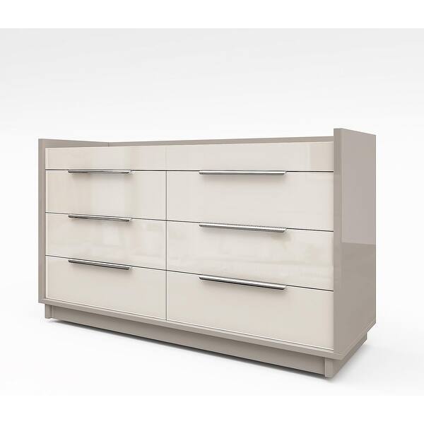 47.2 Inch Modern High Gloss Dresser with LED Light, Glass Tabletop &  Jewelry Drawers, Cream & Grey - Cream & Grey - Bed Bath & Beyond - 43615876