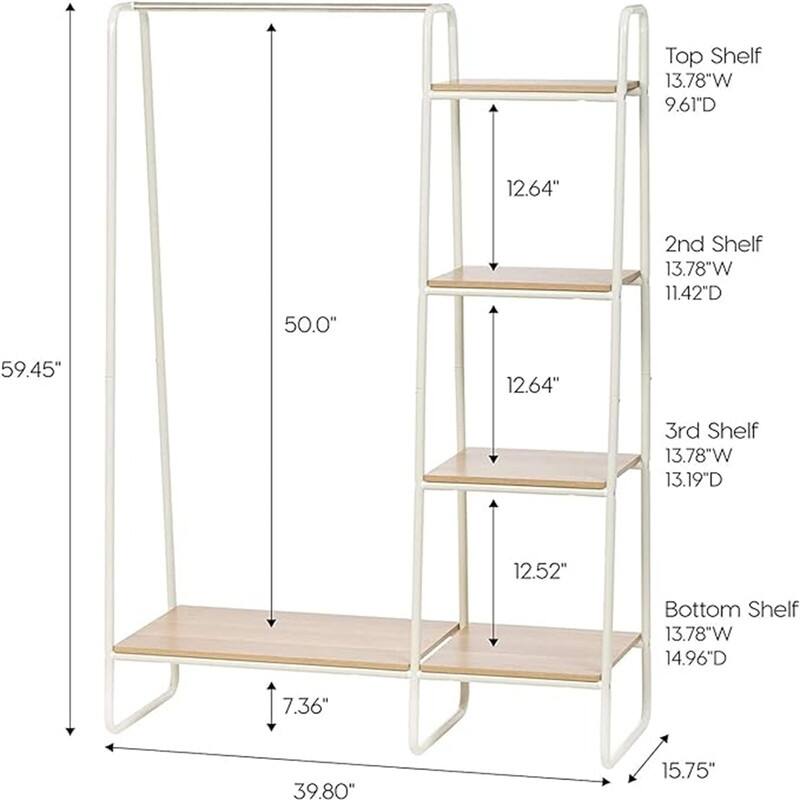 Metal Garment Rack with Wood Shelves - 15.75"D x 39.8"W x 59.45"H