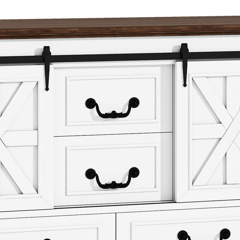 4-Drawer Dining Sideboard Buffet Cabinet With Sliding Barn Door