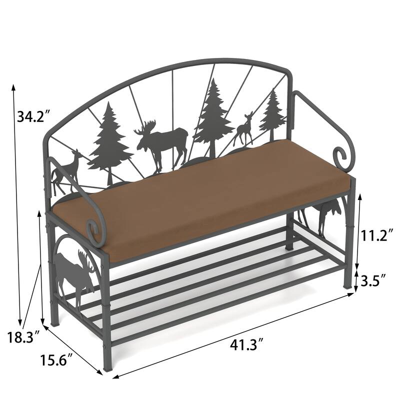 Shoe Rack Bench for Entryway, Industrial Bench, Rustic Shoe Rack for Small Spaces, Upholstered Entryway Bench