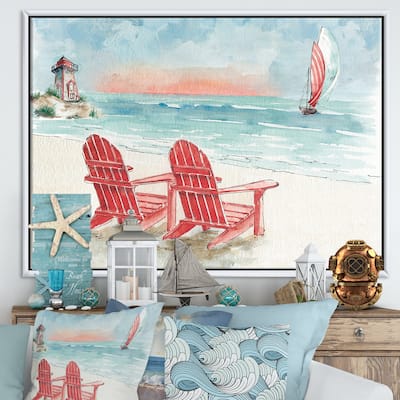 Designart "Coastal Chair Relax Beach II" Nautical & Coastal Framed Canvas - Blue