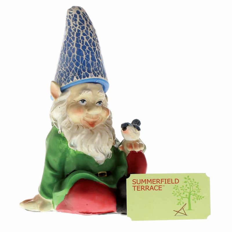 Cheery Gnome Solar Outdoor Garden Statue - 7.25" - Green and Red