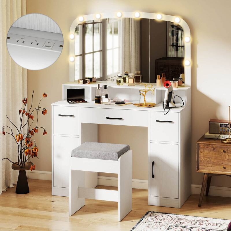 Costway Vanity Desk Makeup Table with with Stool Large Mirror 3-Color - See Details