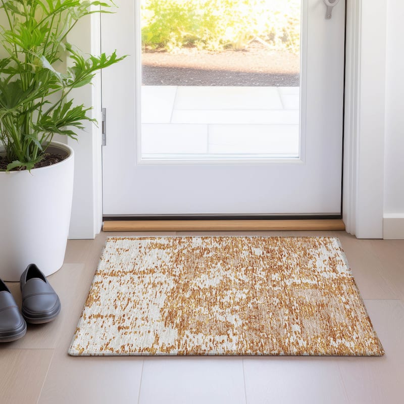 Machine Washable Indoor/ Outdoor Abstract Pixels Chantille Rug
