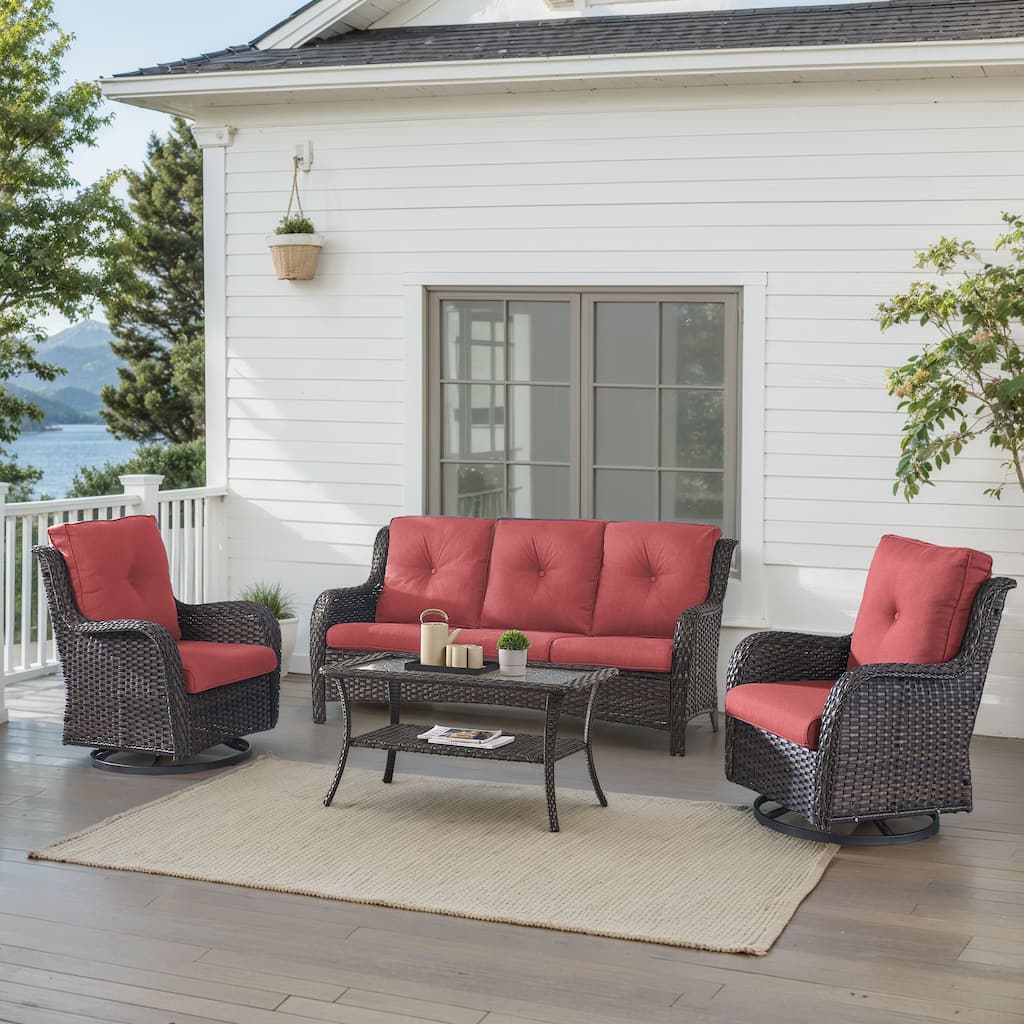 Outdoor Swivel Chairs with Sofa Table Brown-Red - Brown