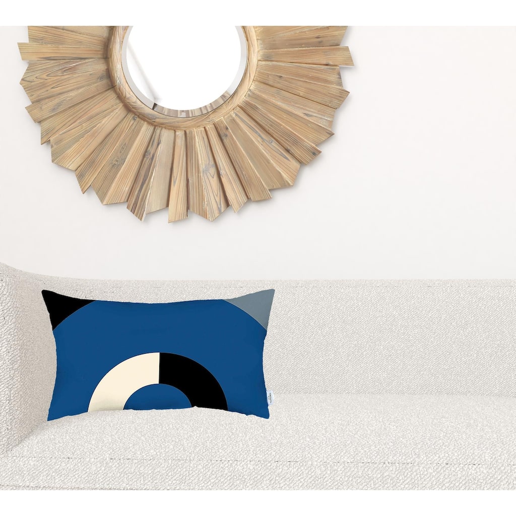 HomeRoots 12" X 20" Black And Blue Abstract Zippered Handmade Polyester Lumbar Pillow Cover