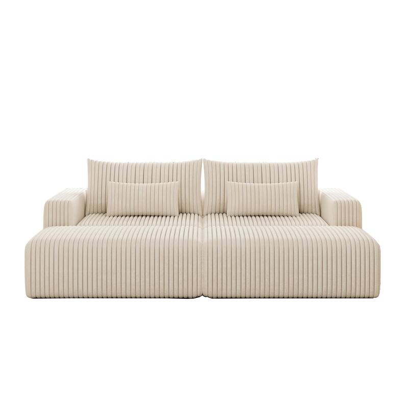 102" Corduroy Lounge Sectional Sofa with 2 Footstools