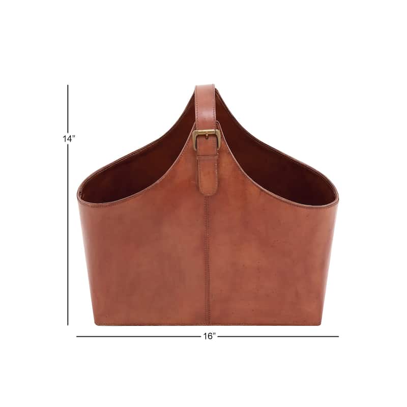 Brown, Dark Brown, Gray or Black Leather Handmade Box Style Single Slot Decorative Magazine Holder with Curved Buckle Handle