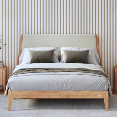 Oliver Beige and Walnut Wood Queen Platform Bed Frame