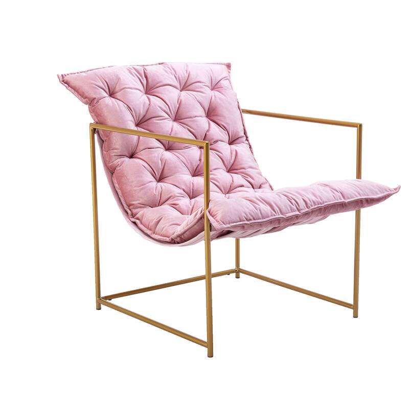 Italy shine velvet Upholstered Tufted Armchair With Golden Legs