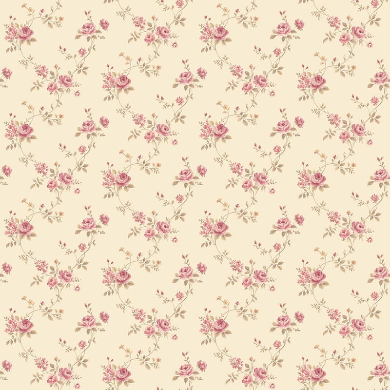Galerie Wallcoverings Miniatures 3 Rose Floral Trail Design Vinyl on Non-woven Matte Wallpaper Roll - 33 feet x 21 inches - Pink