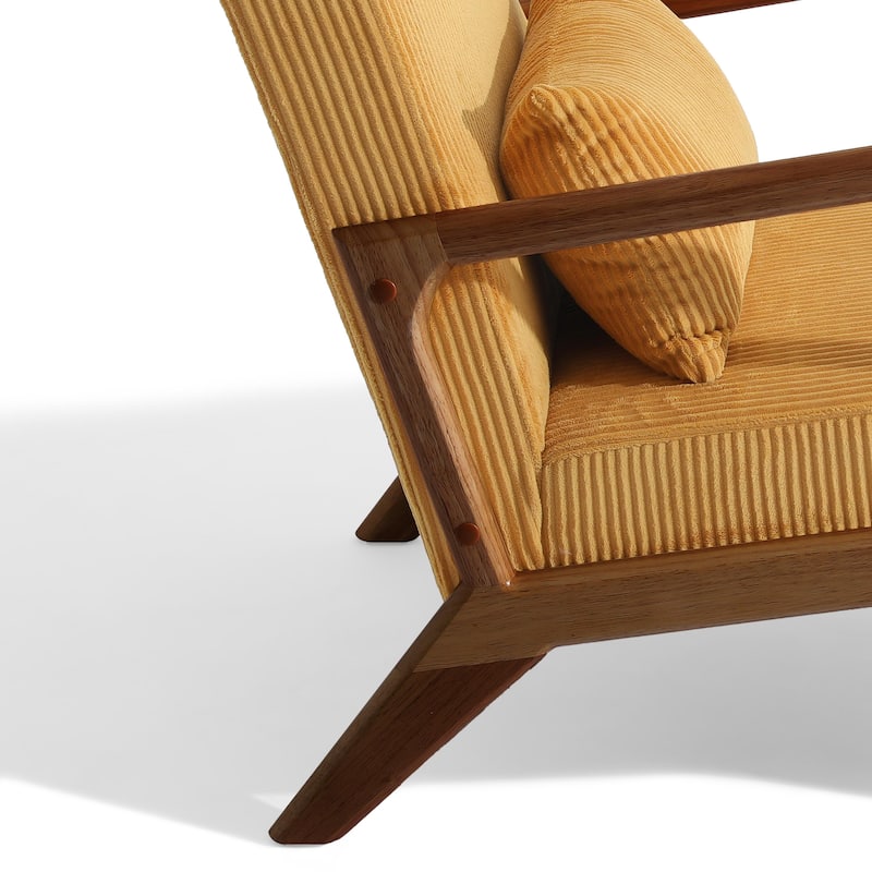25" W Mid Century Upholstered Wood Accent Chair with Pillow