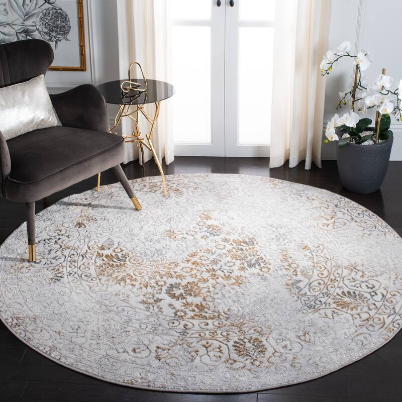 SAFAVIEH Orchard Lera Vintage Distressed Rug - 6'7" Round - Grey/Gold