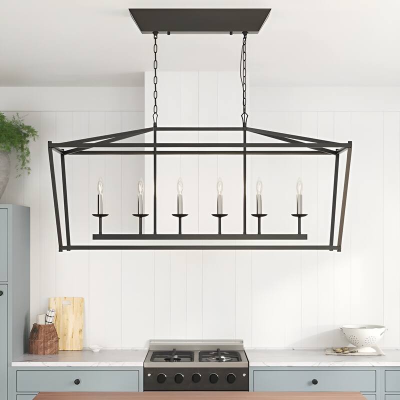 6 Light Kitchen Island Pendant Light Large Linear Lantern Chandelier
