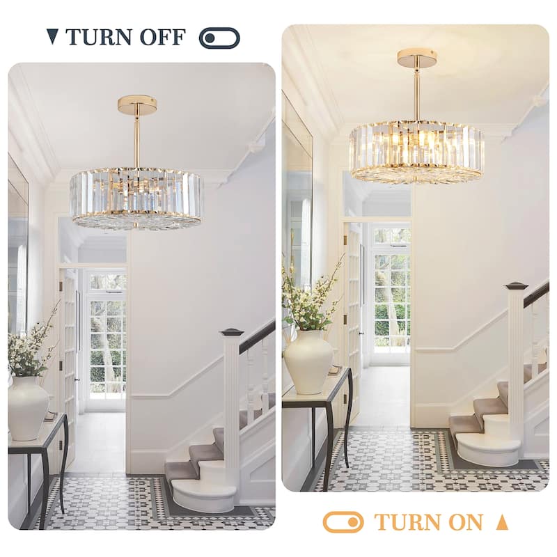 4 Lights Modern Crystal Chandelier Gold Round Semi Flush Mount Ceiling Light Fixture Farmhouse Chandelier
