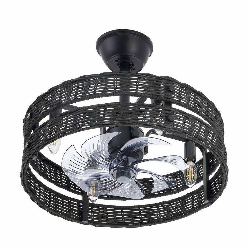 18.5" Boho Rattan Caged Ceiling Fan with Light Kit and Remote Control