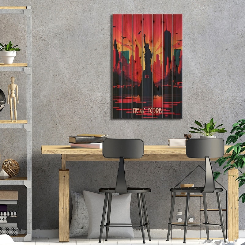 New York City Print On Wood by Durro Art - Multi-Color