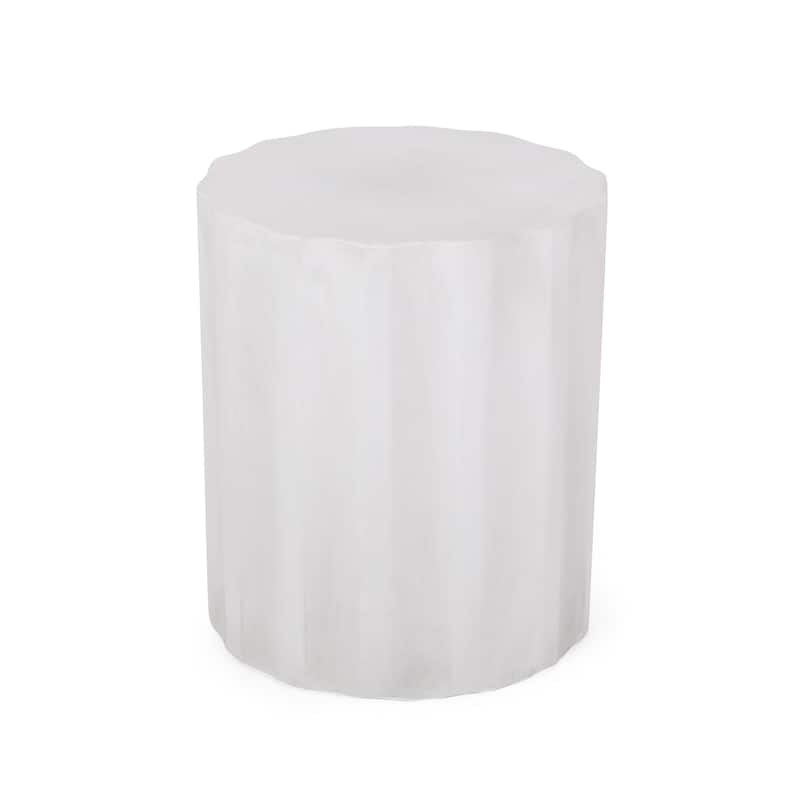 Roomfitters Outdoor Lightweight Concrete Side Table, Round Accent End Table for Patio or Living Room, Antique White