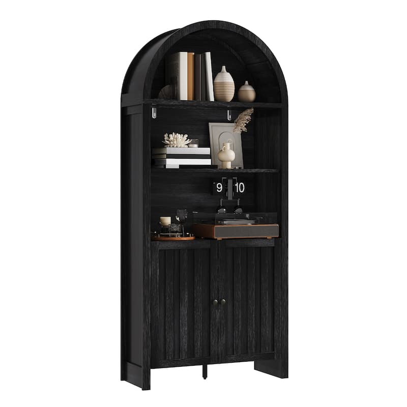 Accent Cabinet with Arched Top, Storage Cabinet with Slatted Doors, Buffet Sideboard with Adjustable Shelves