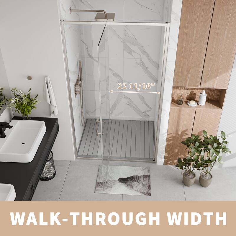 Modland 38-42"x71'' Adjustable Pivot Shower Door - Auto-Lift Hinge, Magnetic Seal, 5 Finishes for Uneven Walls - 42''x 71''